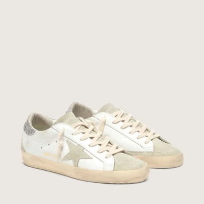 Golden Goose Super-Star Sneaker With Gray Star And Silver Glitter Heel Tab Golden Goose Super-Star Sneaker With Gray Star And Silver Glitter Heel Tab