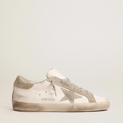 Golden Goose Super-Star Sneaker With Gray Suede Star And Heel Tab
