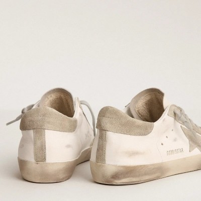 Golden Goose Super-Star Sneaker With Gray Suede Star And Heel Tab