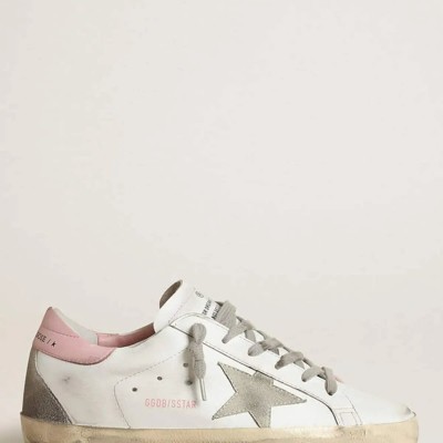 Golden Goose Super-Star Sneaker With Gray Suede Star And Pink Leather Heel Tab Golden Goose Super-Star Sneaker With Gray Suede Star And Pink Leather Heel Tab