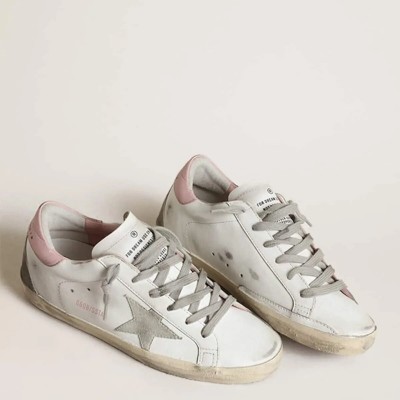 Golden Goose Super-Star Sneaker With Gray Suede Star And Pink Leather Heel Tab Golden Goose Super-Star Sneaker With Gray Suede Star And Pink Leather Heel Tab