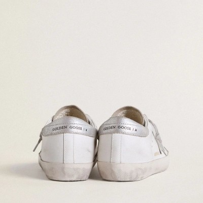 Golden Goose Super-Star Sneaker With Gray Suede Star And Silver Glitter Inserts Golden Goose Super-Star Sneaker With Gray Suede Star And Silver Glitter Inserts