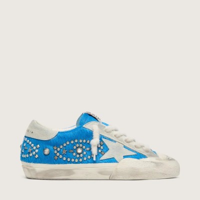 Golden Goose Super-Star Lab Sneaker In Bright Blue Pony Skin With Suede Star And Studs Golden Goose Super-Star Lab Sneaker In Bright Blue Pony Skin With Suede Star And Studs