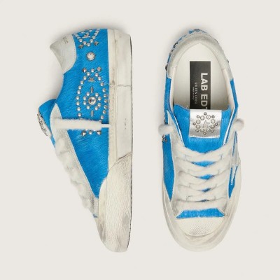 Golden Goose Super-Star Lab Sneaker In Bright Blue Pony Skin With Suede Star And Studs Golden Goose Super-Star Lab Sneaker In Bright Blue Pony Skin With Suede Star And Studs