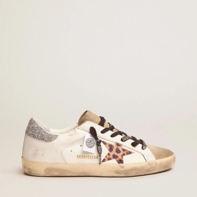 Golden Goose Super-Star Sneaker With Leopard Print And Swarovski Crystal Star