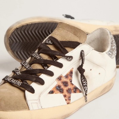 Golden Goose Super-Star Sneaker With Leopard Print And Swarovski Crystal Star