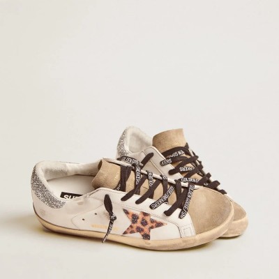 Golden Goose Super-Star Sneaker With Leopard Print And Swarovski Crystal Star Golden Goose Super-Star Sneaker With Leopard Print And Swarovski Crystal Star