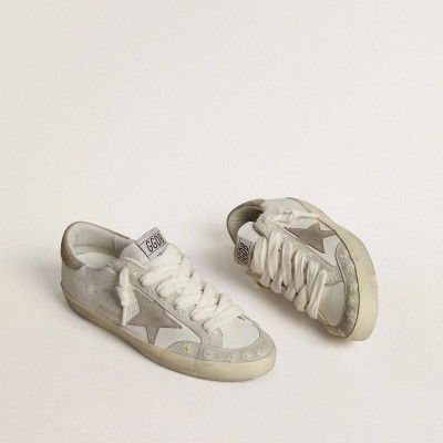 Golden Goose Super-Star Ltd Sneaker With Beige Suede Star And Heel Tab And Floral Embroidery