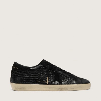 Golden Goose Super-Star Ltd Sneaker In Black Croc-Print Leather With Black Suede Star And Heel Tab Golden Goose Super-Star Ltd Sneaker In Black Croc-Print Leather With Black Suede Star And Heel Tab
