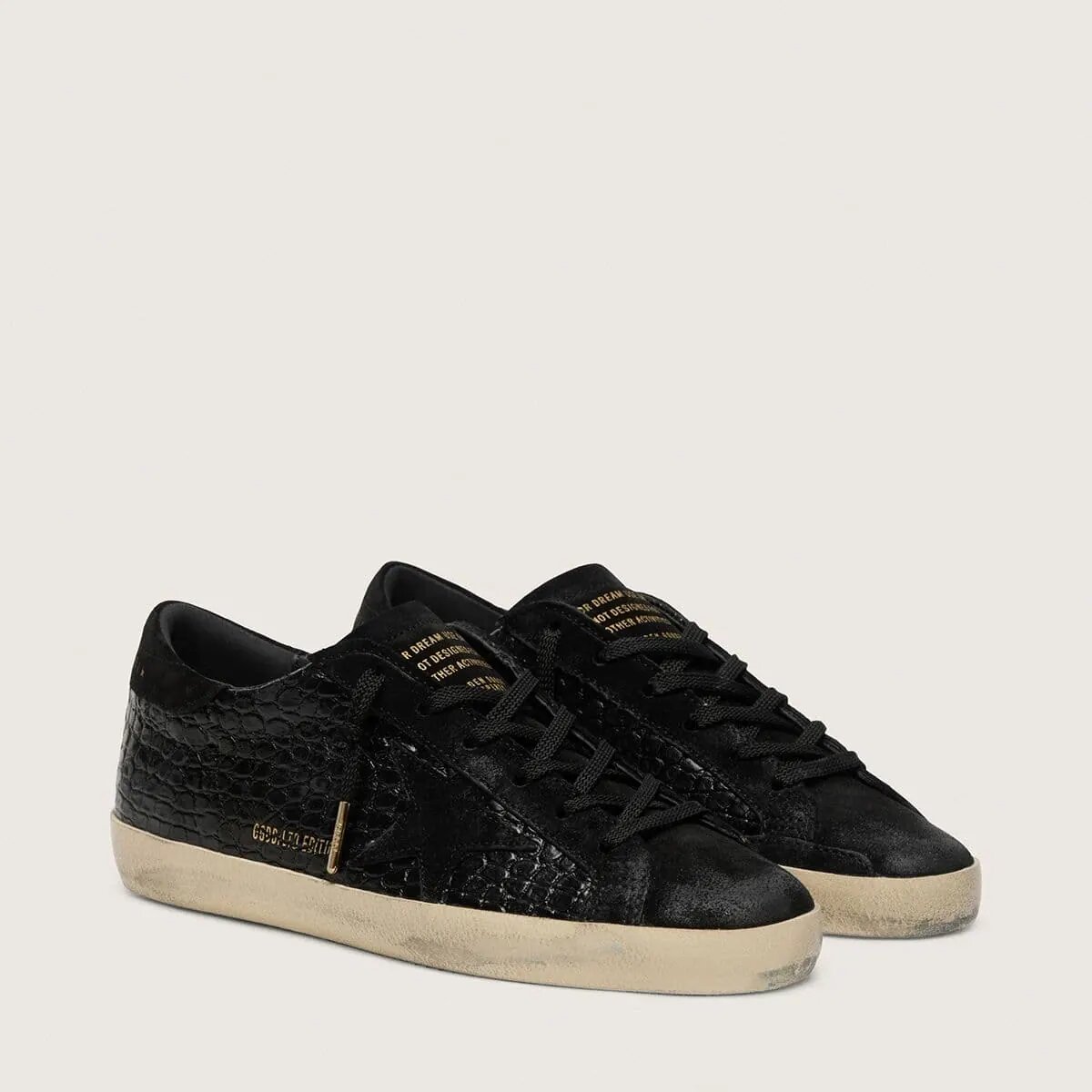 Golden Goose Super-Star Ltd Sneaker In Black Croc-Print Leather With Black Suede Star And Heel Tab Golden Goose Super-Star Ltd Sneaker In Black Croc-Print Leather With Black Suede Star And Heel Tab