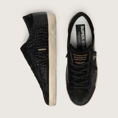 Golden Goose Super-Star Ltd Sneaker In Black Croc-Print Leather With Black Suede Star And Heel Tab Golden Goose Super-Star Ltd Sneaker In Black Croc-Print Leather With Black Suede Star And Heel Tab