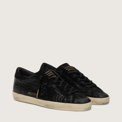 Golden Goose Super-Star Ltd Sneaker In Black Croc-Print Leather With Black Suede Star And Heel Tab