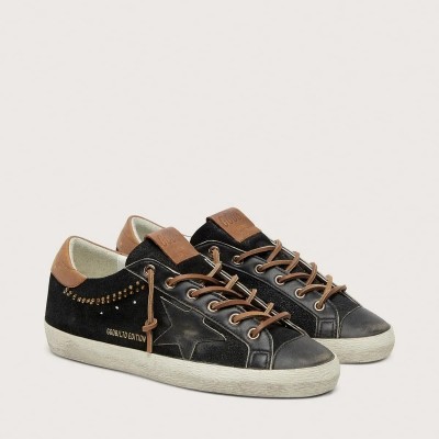 Golden Goose Super-Star Ltd Sneaker In Black Glitter Leather With Black Leather Star