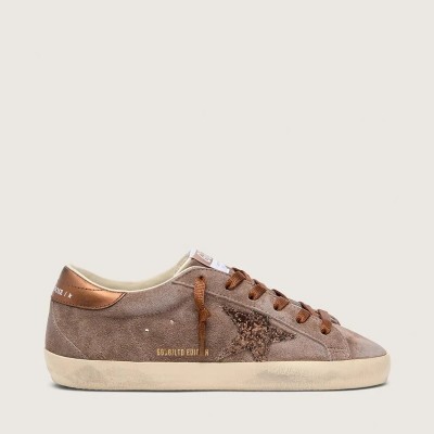 Golden Goose Super-Star Ltd Sneaker In Brown Suede With Brown Glitter Star Golden Goose Super-Star Ltd Sneaker In Brown Suede With Brown Glitter Star