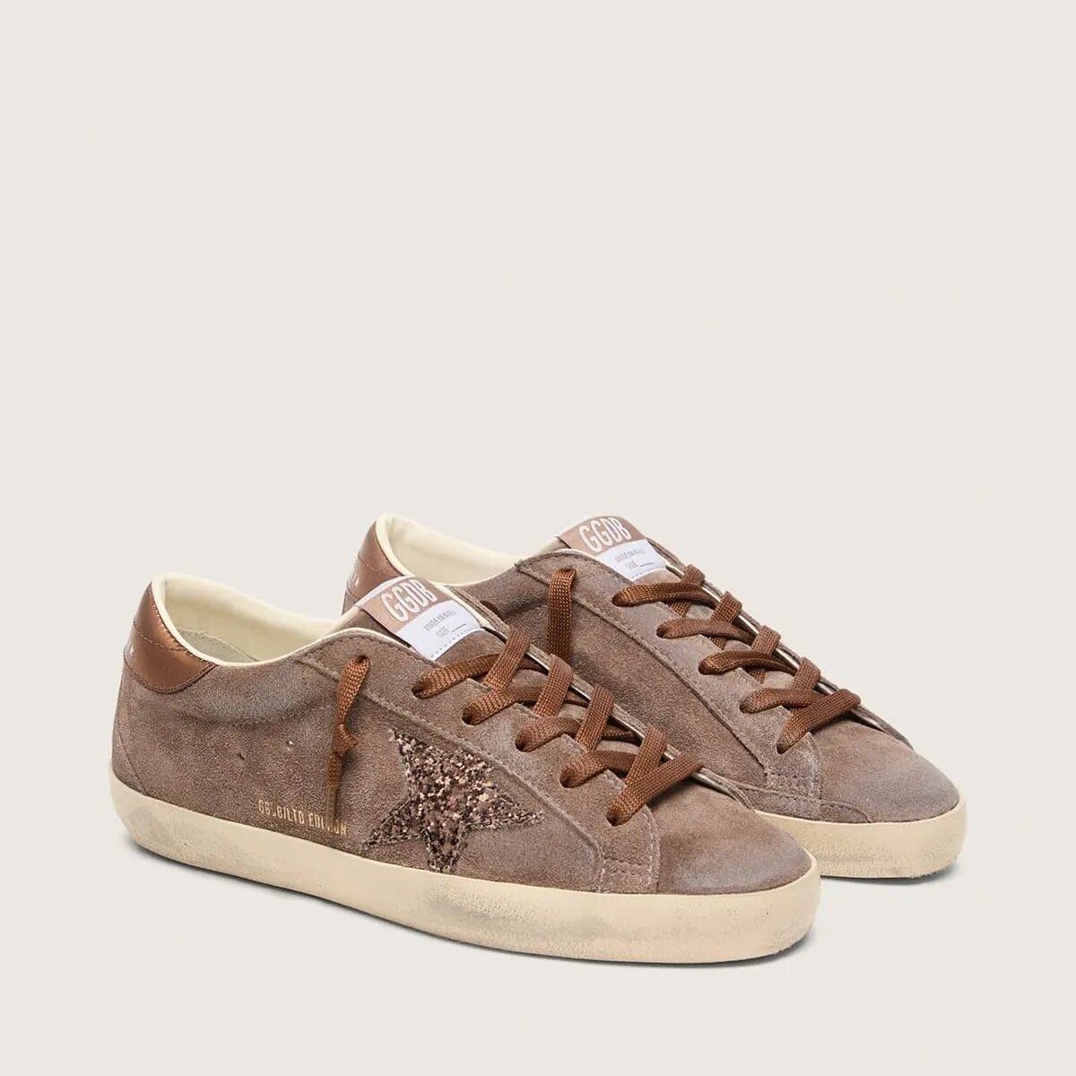 Golden Goose Super-Star Ltd Sneaker In Brown Suede With Brown Glitter Star Golden Goose Super-Star Ltd Sneaker In Brown Suede With Brown Glitter Star