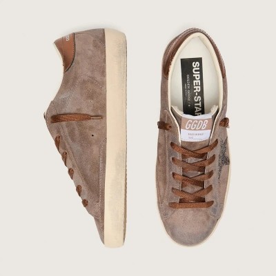Golden Goose Super-Star Ltd Sneaker In Brown Suede With Brown Glitter Star Golden Goose Super-Star Ltd Sneaker In Brown Suede With Brown Glitter Star