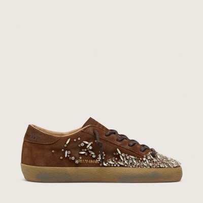 Golden Goose Super-Star Ltd Sneaker In Brown Suede With Tone-On-Tone Embroidered Star And Silver Rhinestones Golden Goose Super-Star Ltd Sneaker In Brown Suede With Tone-On-Tone Embroidered Star And Silver Rhinestones
