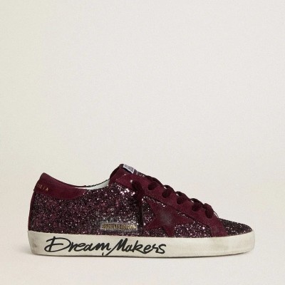 Golden Goose Super-Star Ltd Sneaker In Cherry Glitter With Cherry Suede Star Golden Goose Super-Star Ltd Sneaker In Cherry Glitter With Cherry Suede Star