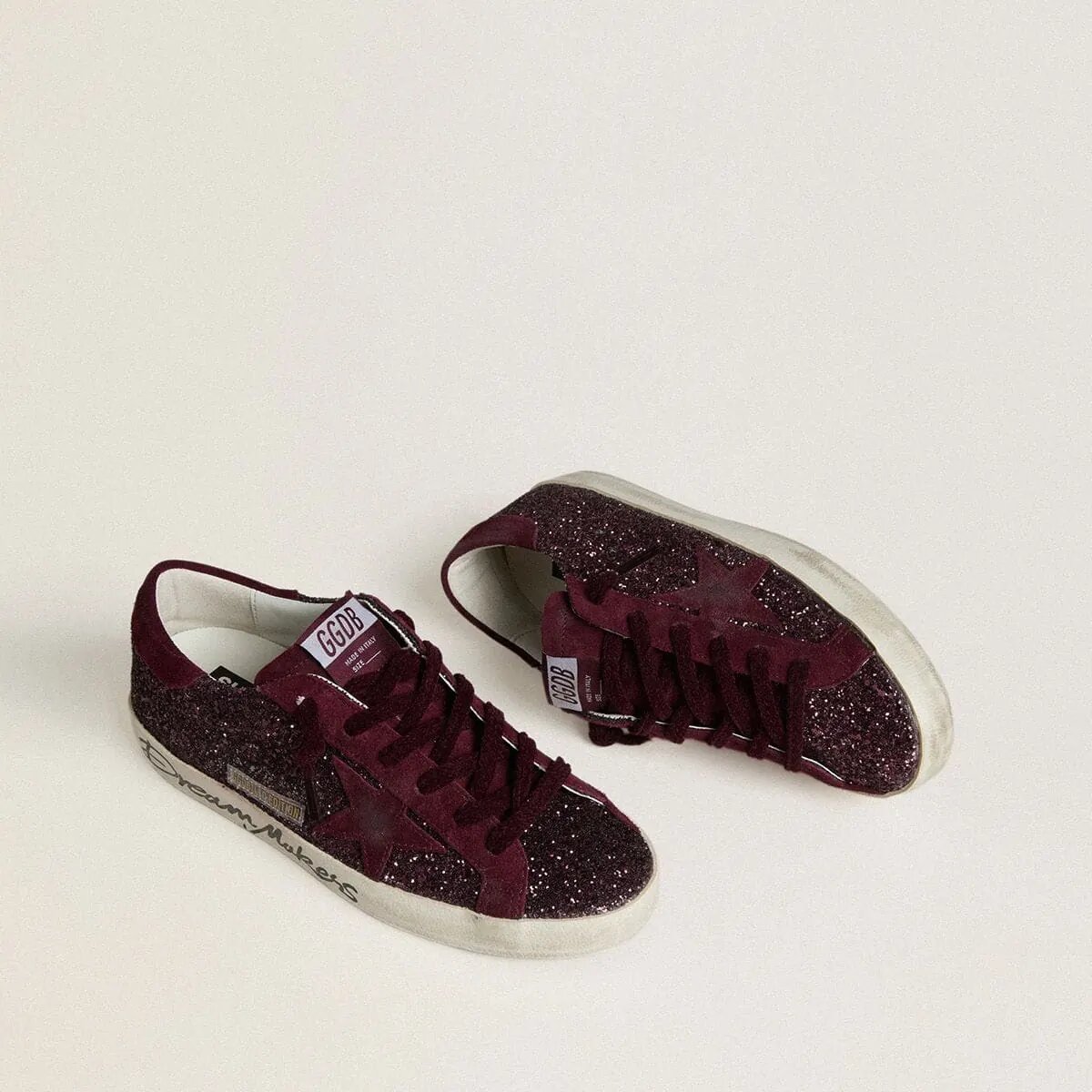 Golden Goose Super-Star Ltd Sneaker In Cherry Glitter With Cherry Suede Star Golden Goose Super-Star Ltd Sneaker In Cherry Glitter With Cherry Suede Star