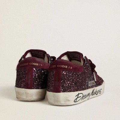 Golden Goose Super-Star Ltd Sneaker In Cherry Glitter With Cherry Suede Star Golden Goose Super-Star Ltd Sneaker In Cherry Glitter With Cherry Suede Star