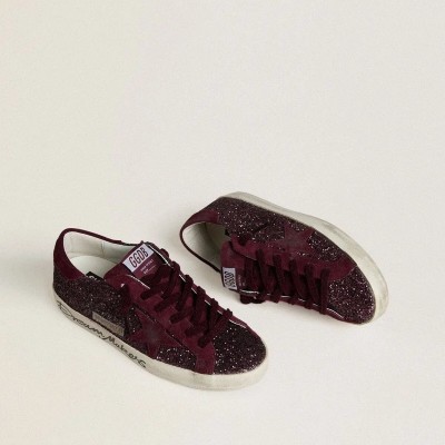 Golden Goose Super-Star Ltd Sneaker In Cherry Glitter With Cherry Suede Star