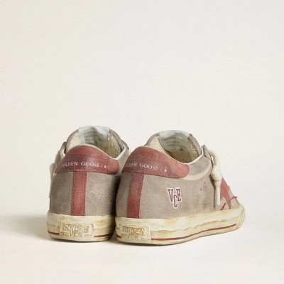 Golden Goose Super-Star Ltd Sneaker In Gray Suede With Red Waxed Suede Star And Heel Tab Golden Goose Super-Star Ltd Sneaker In Gray Suede With Red Waxed Suede Star And Heel Tab
