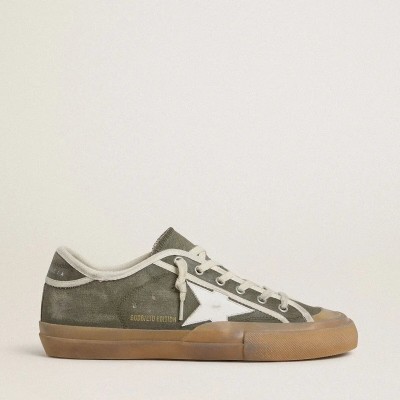Golden Goose Super-Star Ltd Sneaker In Green Canvas With White Leather Star Golden Goose Super-Star Ltd Sneaker In Green Canvas With White Leather Star