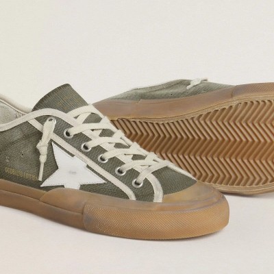 Golden Goose Super-Star Ltd Sneaker In Green Canvas With White Leather Star Golden Goose Super-Star Ltd Sneaker In Green Canvas With White Leather Star