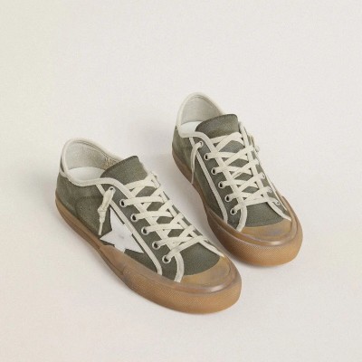 Golden Goose Super-Star Ltd Sneaker In Green Canvas With White Leather Star