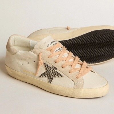 Golden Goose Super-Star Ltd Sneaker In Leather With Beige Suede Star Sneaker With Swarovski Studs Golden Goose Super-Star Ltd Sneaker In Leather With Beige Suede Star Sneaker With Swarovski Studs