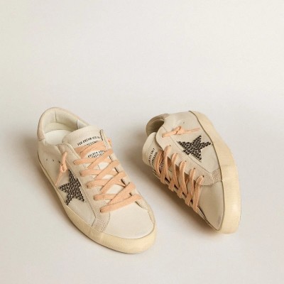 Golden Goose Super-Star Ltd Sneaker In Leather With Beige Suede Star Sneaker With Swarovski Studs Golden Goose Super-Star Ltd Sneaker In Leather With Beige Suede Star Sneaker With Swarovski Studs