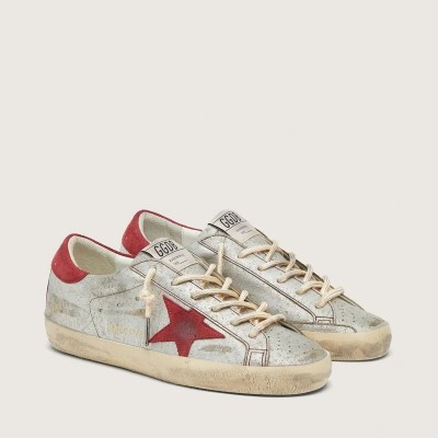 Golden Goose Super-Star Ltd Sneaker In Metallic Silver Leather With Red Suede Star