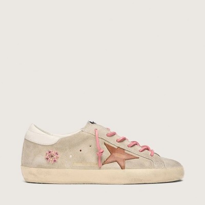 Golden Goose Super-Star Ltd Sneaker In Pearl Suede With Brick-Red Star And Embroidery Golden Goose Super-Star Ltd Sneaker In Pearl Suede With Brick-Red Star And Embroidery