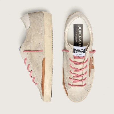 Golden Goose Super-Star Ltd Sneaker In Pearl Suede With Brick-Red Star And Embroidery Golden Goose Super-Star Ltd Sneaker In Pearl Suede With Brick-Red Star And Embroidery