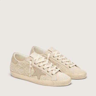 Golden Goose Super-Star Ltd Sneaker In Pearl Suede With Gold Star And Bead Embroidery