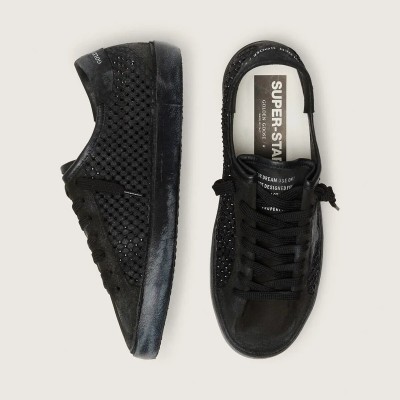 Golden Goose Super-Star Ltd Sneaker In Perforated Black Suede With Black Star And Crystals Golden Goose Super-Star Ltd Sneaker In Perforated Black Suede With Black Star And Crystals