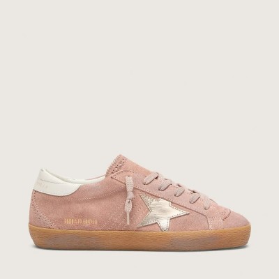 Golden Goose Super-Star Ltd Sneaker In Pink Suede With Platinum Metallic Leather Star Golden Goose Super-Star Ltd Sneaker In Pink Suede With Platinum Metallic Leather Star