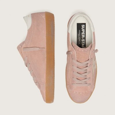 Golden Goose Super-Star Ltd Sneaker In Pink Suede With Platinum Metallic Leather Star Golden Goose Super-Star Ltd Sneaker In Pink Suede With Platinum Metallic Leather Star