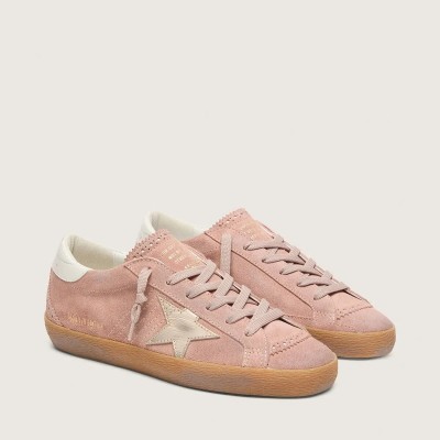 Golden Goose Super-Star Ltd Sneaker In Pink Suede With Platinum Metallic Leather Star