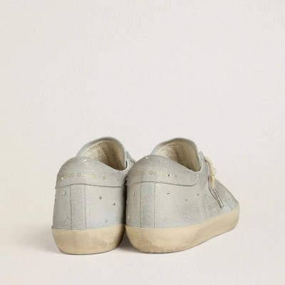 Golden Goose Super-Star Ltd Sneaker In Platinum Suede And Swarovski Crystals With Platinum Suede Star Golden Goose Super-Star Ltd Sneaker In Platinum Suede And Swarovski Crystals With Platinum Suede Star