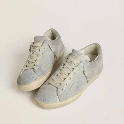 Golden Goose Super-Star Ltd Sneaker In Platinum Suede And Swarovski Crystals With Platinum Suede Star