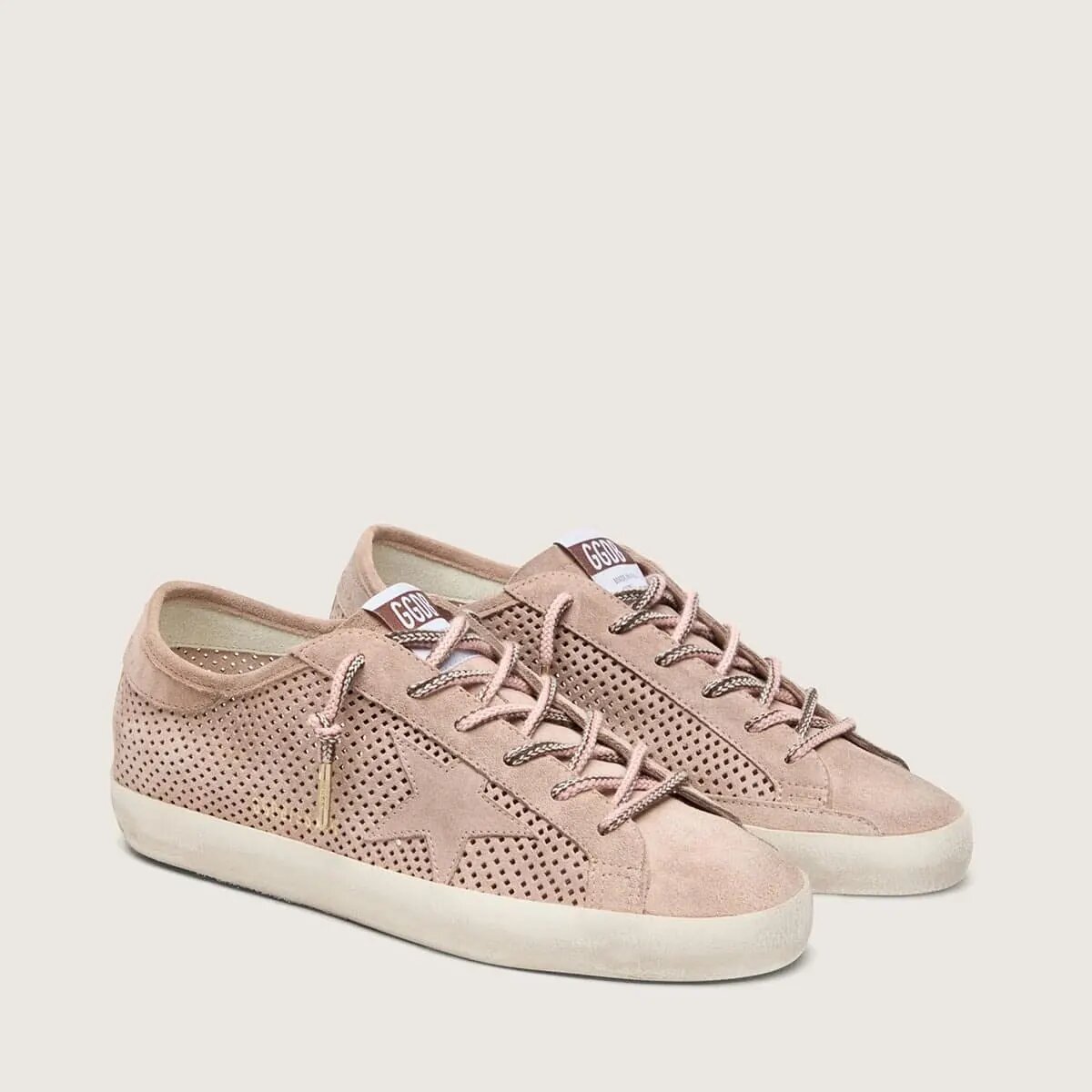 Golden Goose Super-Star Ltd Sneaker In Powder-Pink Perforated Suede With Tone-On-Tone Star Golden Goose Super-Star Ltd Sneaker In Powder-Pink Perforated Suede With Tone-On-Tone Star