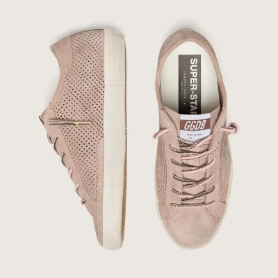 Golden Goose Super-Star Ltd Sneaker In Powder-Pink Perforated Suede With Tone-On-Tone Star Golden Goose Super-Star Ltd Sneaker In Powder-Pink Perforated Suede With Tone-On-Tone Star