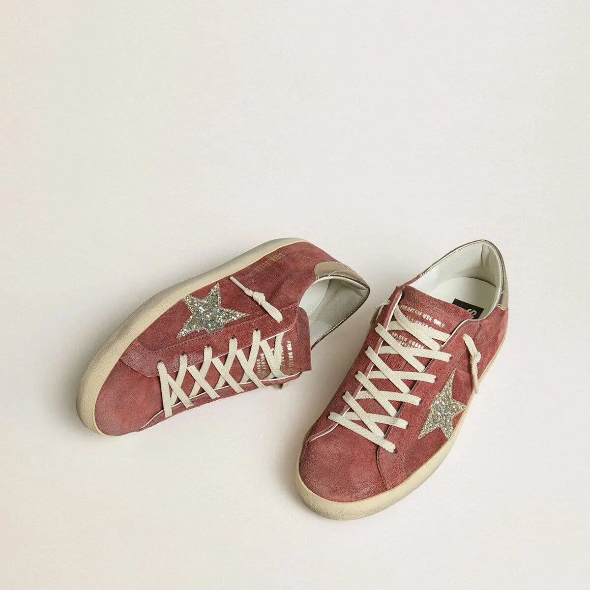 Golden Goose Super-Star Ltd Sneaker In Red Suede With Silver Glitter Star And Laminated Leather Heel Tab Golden Goose Super-Star Ltd Sneaker In Red Suede With Silver Glitter Star And Laminated Leather Heel Tab