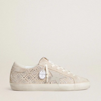 Golden Goose Super-Star Ltd Sneaker In Suede With Swarovski Crystals And Ice-Gray Leather Star Golden Goose Super-Star Ltd Sneaker In Suede With Swarovski Crystals And Ice-Gray Leather Star