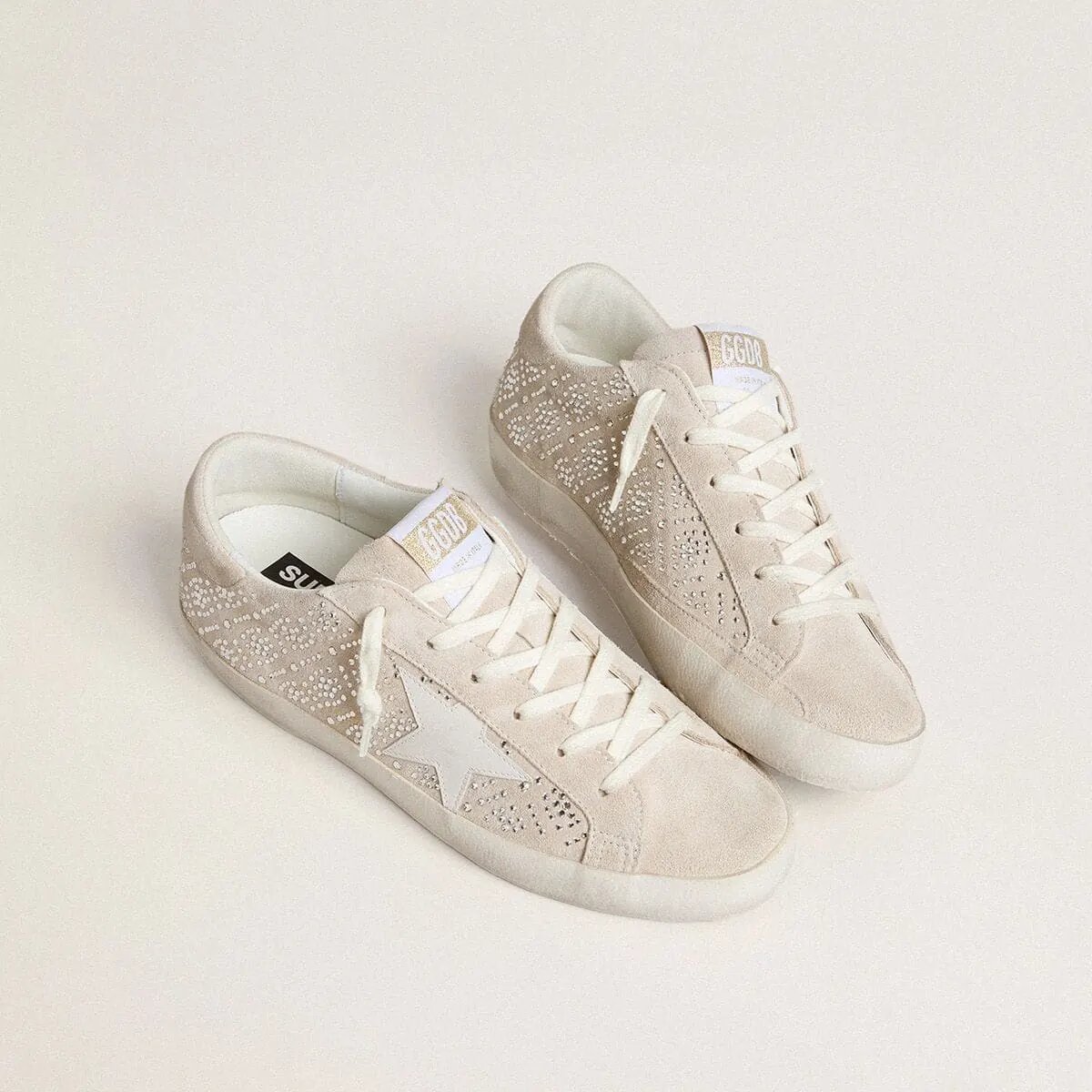 Golden Goose Super-Star Ltd Sneaker In Suede With Swarovski Crystals And Ice-Gray Leather Star Golden Goose Super-Star Ltd Sneaker In Suede With Swarovski Crystals And Ice-Gray Leather Star