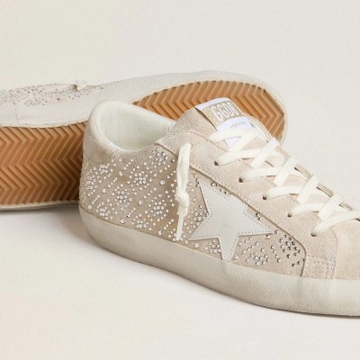 Golden Goose Super-Star Ltd Sneaker In Suede With Swarovski Crystals And Ice-Gray Leather Star Golden Goose Super-Star Ltd Sneaker In Suede With Swarovski Crystals And Ice-Gray Leather Star