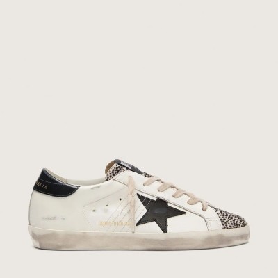 Golden Goose Super-Star Ltd Sneaker In White Leather With Black Star And Pony Skin Details Golden Goose Super-Star Ltd Sneaker In White Leather With Black Star And Pony Skin Details
