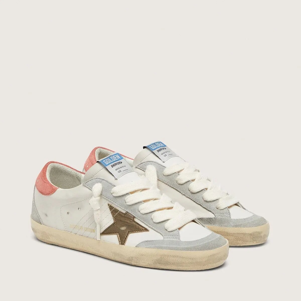 Golden Goose Super-Star Ltd Sneaker In White Leather With Metallic Bronze Star Golden Goose Super-Star Ltd Sneaker In White Leather With Metallic Bronze Star