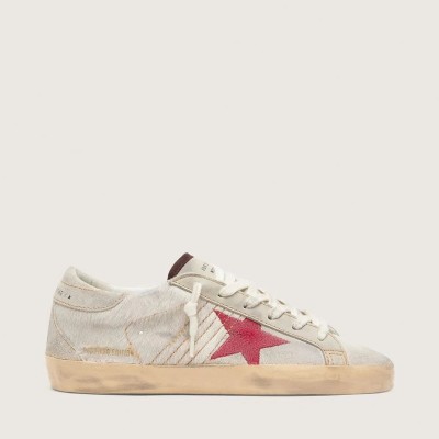 Golden Goose Super-Star Ltd Sneaker In White Pony Skin With Red Suede Star Golden Goose Super-Star Ltd Sneaker In White Pony Skin With Red Suede Star